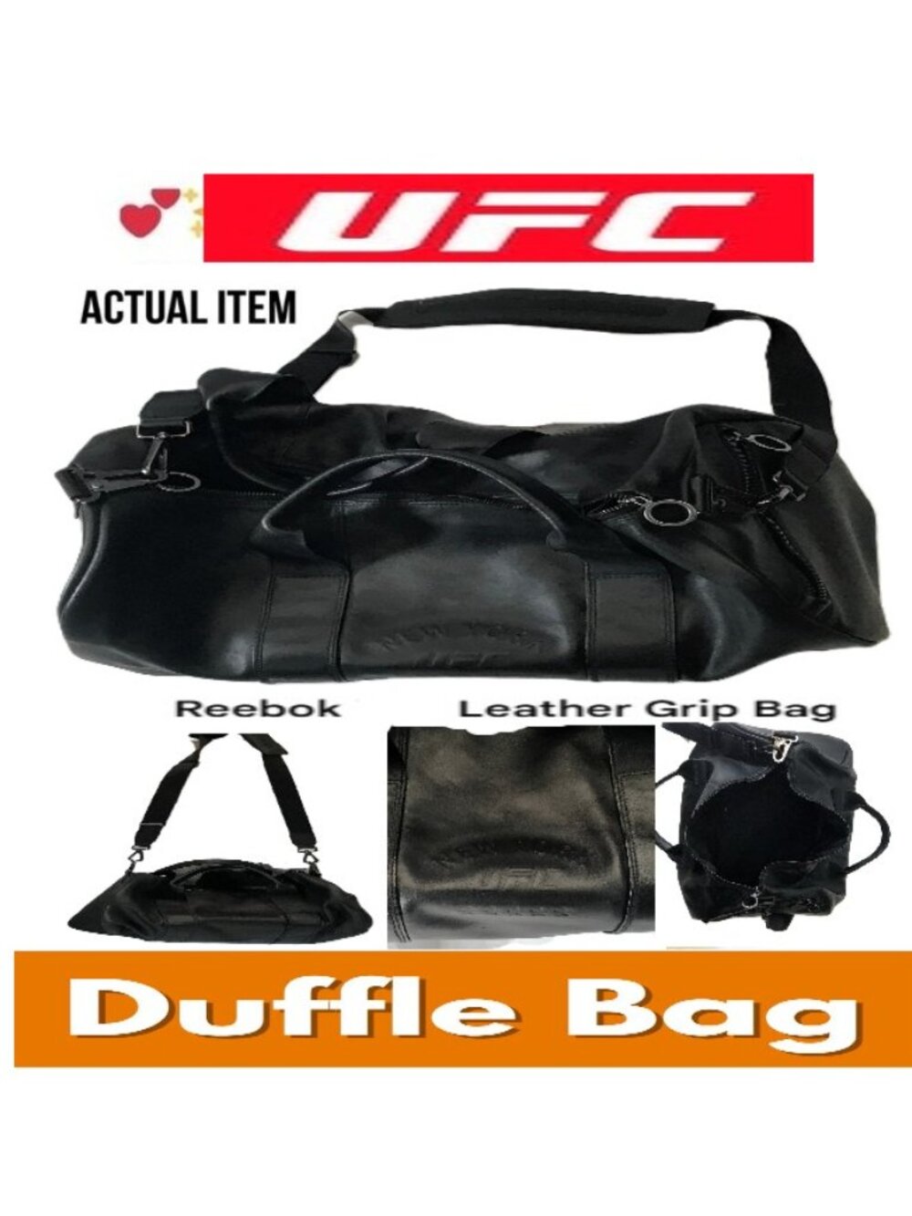 🛑 REEBOK 🆒 NEW YORK UFC ➕ BAG Weekender LEATHER Crossbody DUFFLE 💸BUY NOW‼️